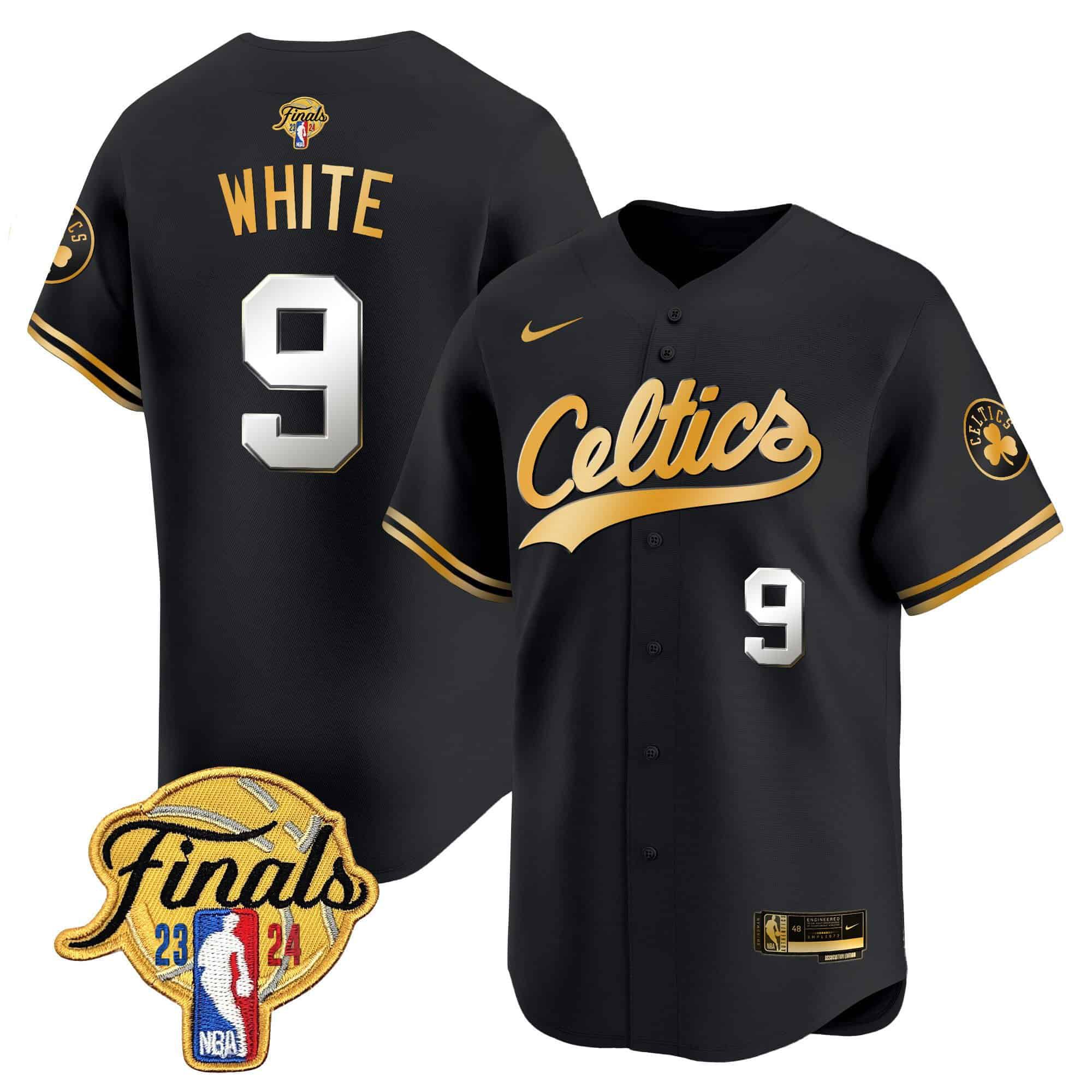 Men Boston Celtics #9 White Black 2024 Nike Finals Patch Baseball NBA Jersey